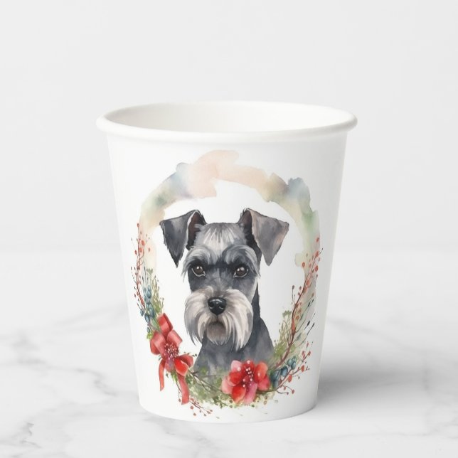 Gobelets En Papier Schnauzer Christmas Wreath Festive Pup (Recto)
