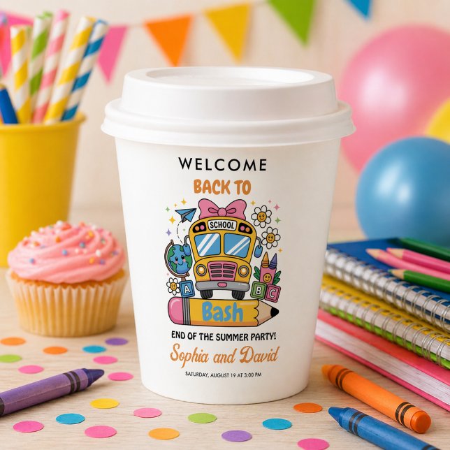 Gobelets En Papier School’s Back Bash ! Fête de fin d'été modifiable (School’s Back Bash! Editable End of Summer Party Paper Cups)