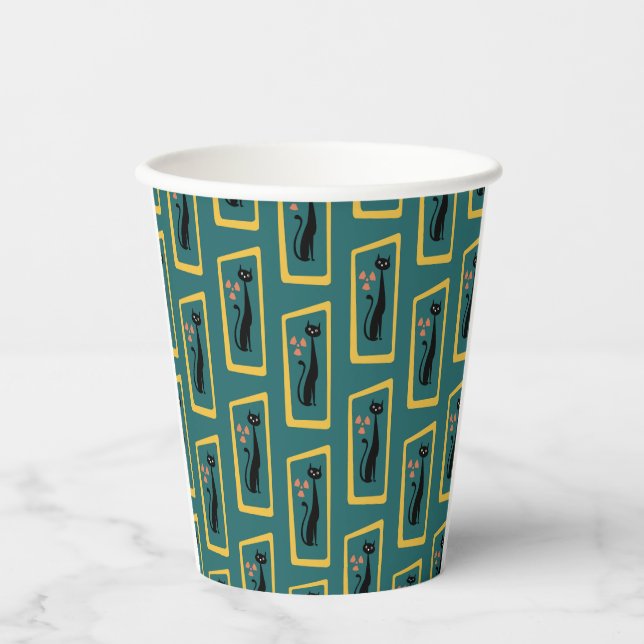 Gobelets En Papier Schrödinger's Cat Mid Century bleu foncé moderne (Recto)