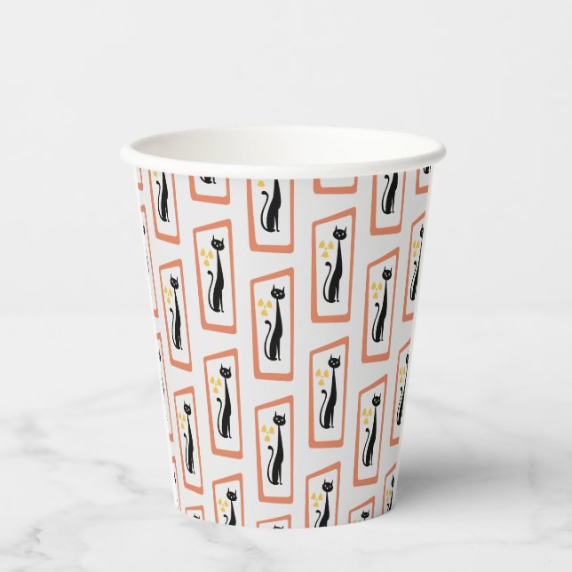 Gobelets En Papier Schrödinger's Cat Mid Century orange moderne (Recto)