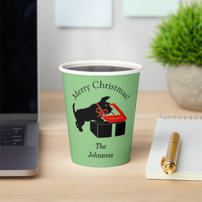 Gobelets En Papier Scottie Dog Christmas Personnalisé Paper Party Cup (Insitu)