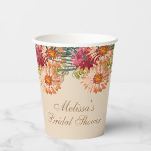 Gobelets En Papier Script de Baby Shower Fleur Peach Aquarelle