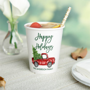 Gobelets En Papier Script de Brève verte moderne Vacances Camion Rou
