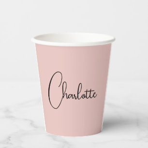 Gobelets En Papier Script de calligraphie minimaliste Nom Rose Or