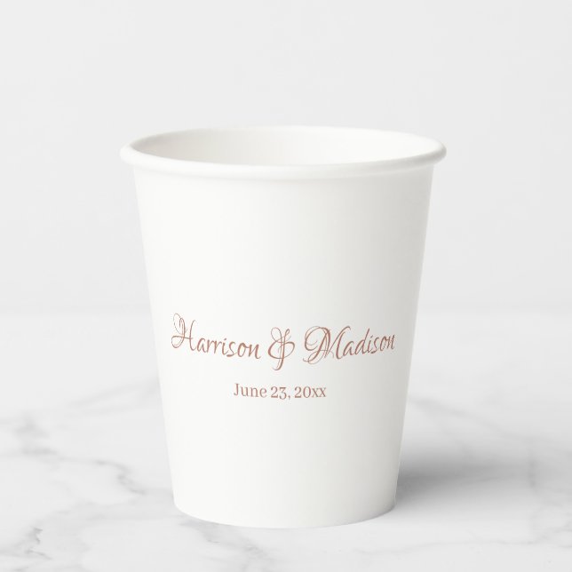 Gobelets En Papier Script or rose personnalisé Couple Nom Date Mariag (Recto)