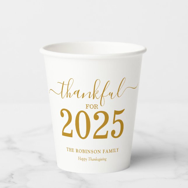 Gobelets En Papier Script Or Thanksgiving 2025 Moderne (Recto)