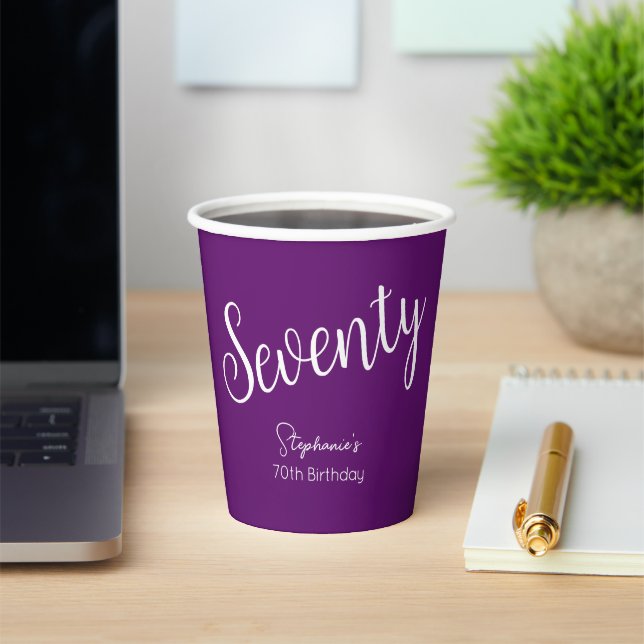 Gobelets En Papier Script simple moderne Automne Purple 70e anniversa (Insitu)