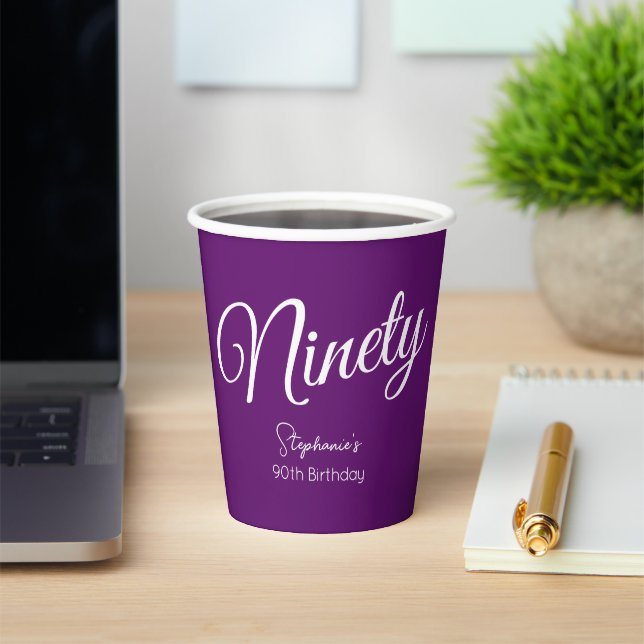 Gobelets En Papier Script simple moderne Automne Purple 90e anniversa (Insitu)