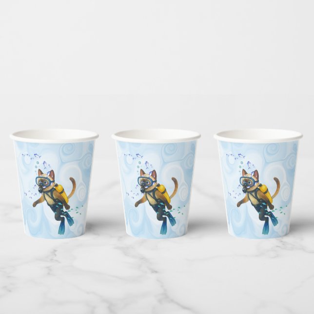Gobelets En Papier Scuba Cat plonge sous l'eau  (Multi)