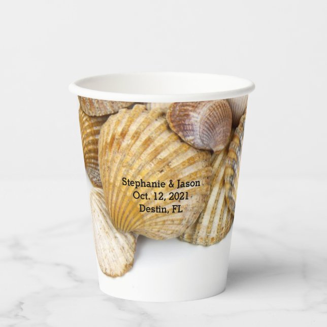 Gobelets En Papier Sea Shells Mariage de plage tropical (Recto)