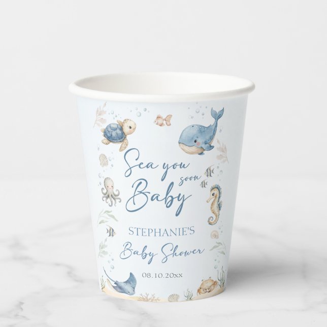 Gobelets En Papier Sea you soon Baby Shower  (Recto)