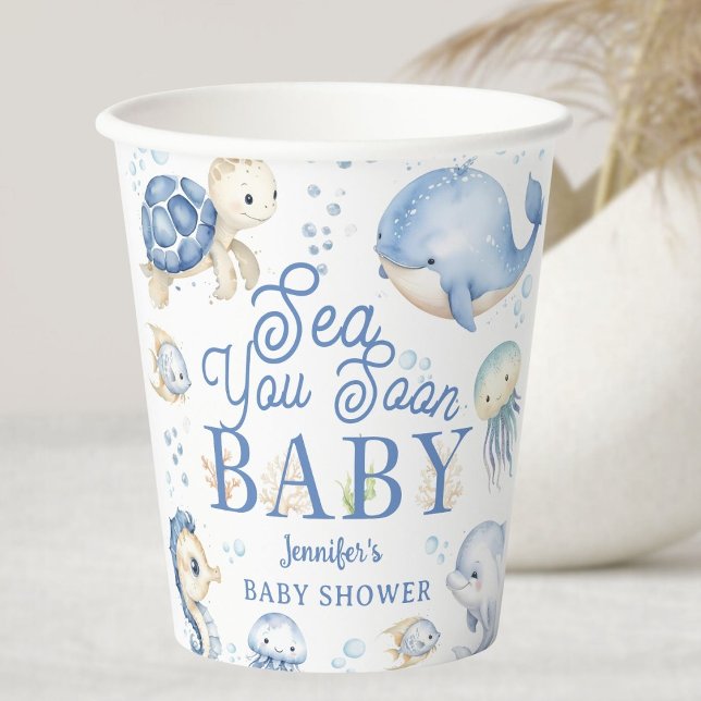 Gobelets En Papier Sea You Soon Baby Shower Boy Blue Ocean (Créateur téléchargé)