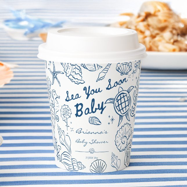 Gobelets En Papier Sea you soon seashells beach boy baby shower (Sea you soon seashells beach boy baby shower personalized paper cups hand drawn seashells coffee cup)