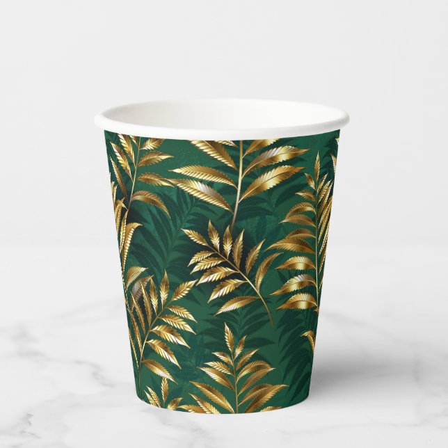 Gobelets En Papier Seamless pattern with golden ferns (Recto)