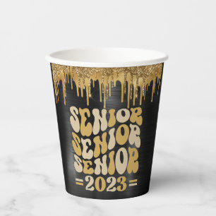 GOBELETS EN PAPIER SÉRIE 2023 PARTIES SCINTILLANT NOIR & OR DRIP PERS
