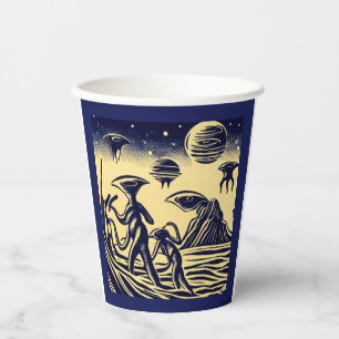 Gobelets En Papier SF - Aliens Sur Une Planète Étrange Bois 1