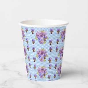 Gobelets En Papier Shabby Pansy Floral Bleu En vichy Fleurs Filles