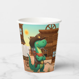 Gobelets En Papier Shérif de dinosaure mignon/cowboy