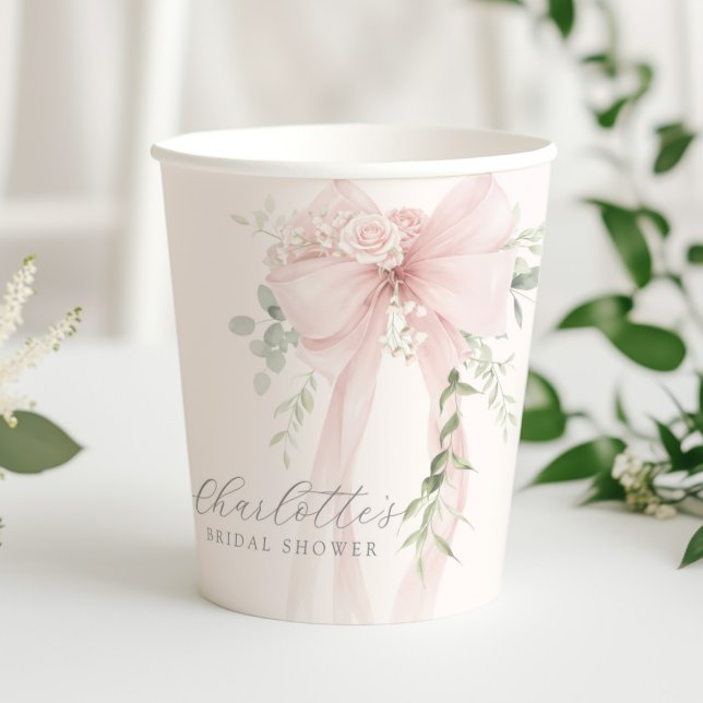 Gobelets En Papier She's tying the knot Blush Bow Bridal Shower (Créateur téléchargé)