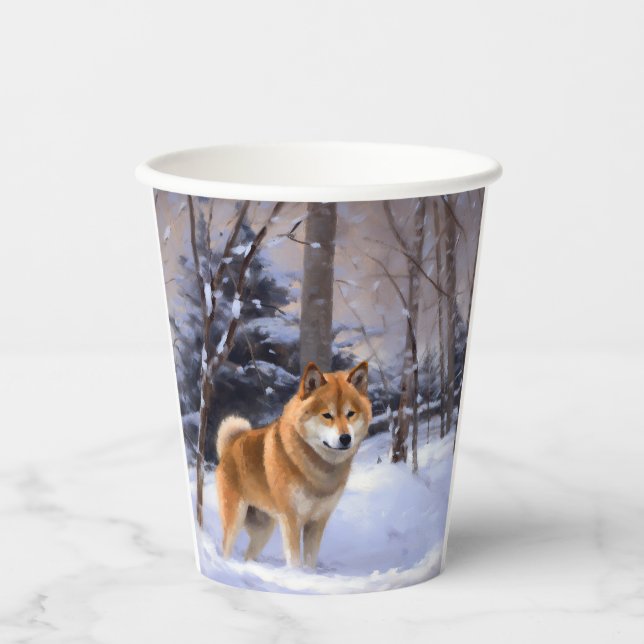 Gobelets En Papier Shiba Inu Laissez Neige Noël (Recto)