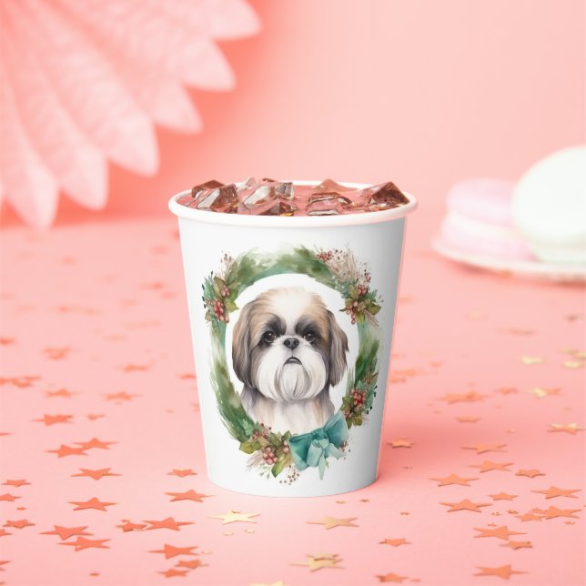 Gobelets En Papier Shih Tzu Christmas Wreath Festive Pup (Insitu)