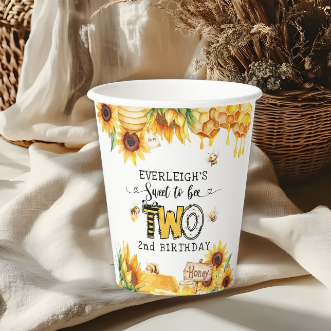 Gobelets En Papier Si doux à être deux 2ème anniversaire fleuri (Créateur téléchargé)