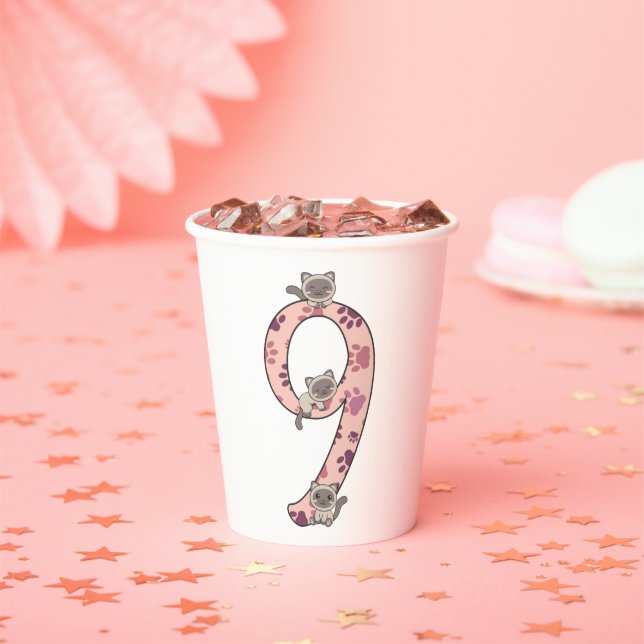 Gobelets En Papier Siamese Chat Neuvième Anniversaire Pour Enfants Ch (Insitu)