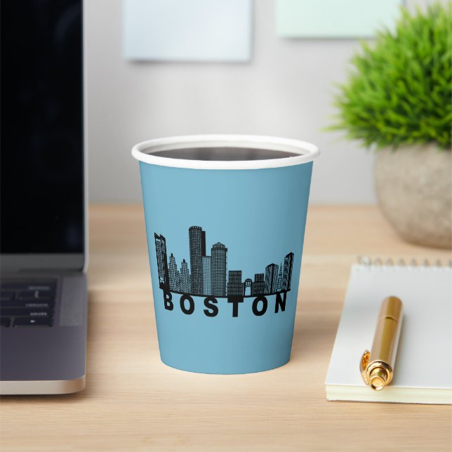 Gobelets En Papier Silhouette de l'horizon de Boston  (Insitu)
