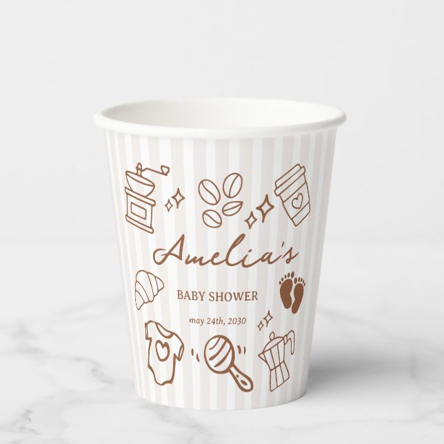 Gobelets En Papier Simple Baby Is Brewing Doodle Coffee Baby Shower (Recto)