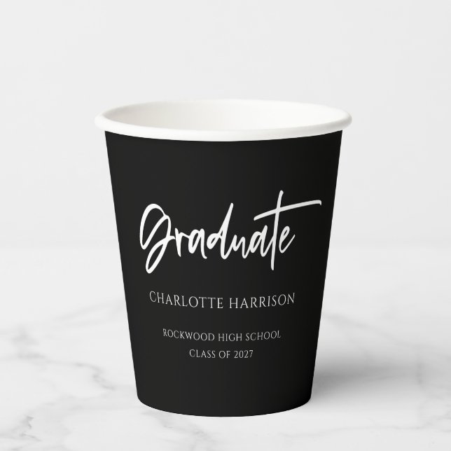 Gobelets En Papier Simple Black White Custom Graduation Party (Recto)