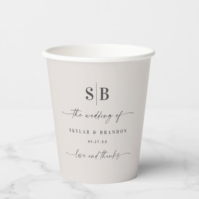 Gobelets En Papier Simple couleur solide Gardenia Mariage blanc Monog (Recto)