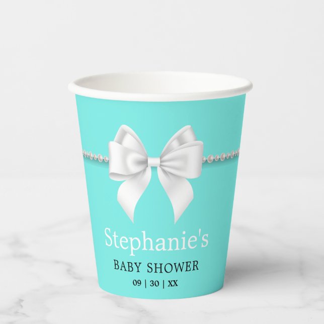 Gobelets En Papier Simple Elegant Aqua Turquoise Fancy Baby shower Ti (Recto)