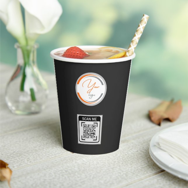 Gobelets En Papier Simple Logo QR Code Business Black (Insitu)
