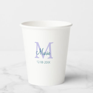Gobelets En Papier simple minimum ajouter nom monogramme violet vert