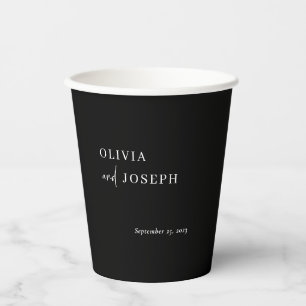 Gobelets En Papier Simple, moderne et minimaliste   Mariage noir fonc