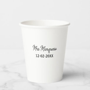 Gobelets En Papier simple monogramme minimaliste Mme M. nom date anné