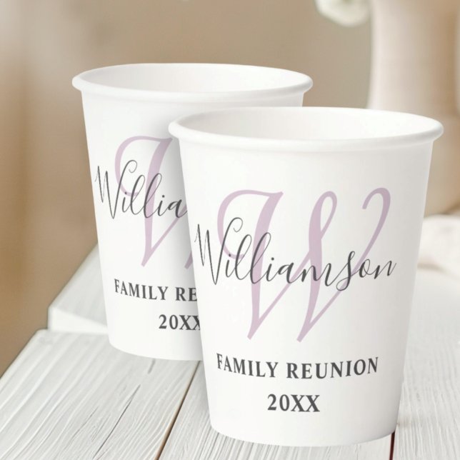 Gobelets En Papier Simple Monogramme Réunion de Famille   (Créateur téléchargé)