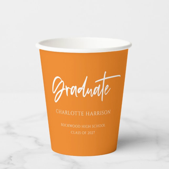 Gobelets En Papier Simple Orange White Custom Graduation Party (Recto)