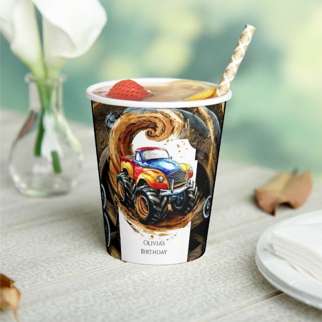 Gobelets En Papier Simple Road Monster Truck Anniversaire (Insitu)