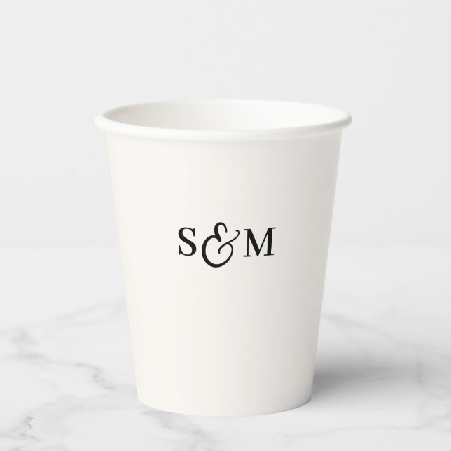 Gobelets En Papier Simple Script Esperluette Monogramme Mariage (Recto)