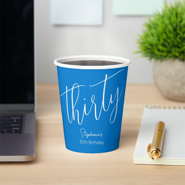 Gobelets En Papier Simply Modern Script Blue 30th Birthday Party (Insitu)