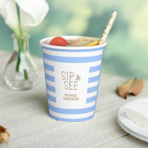 Gobelets En Papier Sip and See Blue Striped Baby Party