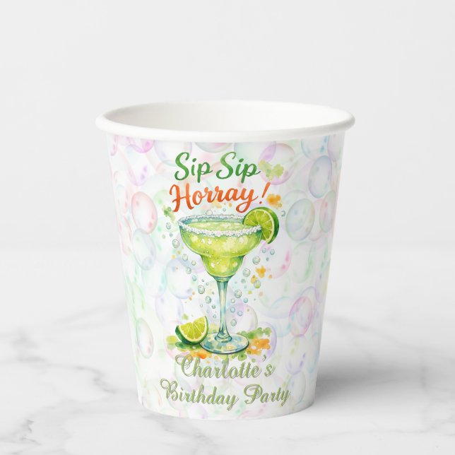 Gobelets En Papier Sip Sip Sip Horray Bubbles Birthday Party (Recto)