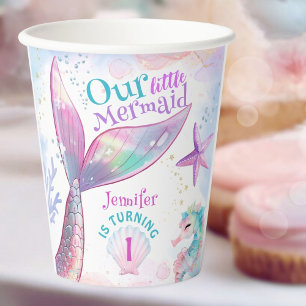 Gobelets En Papier Sirène 1er Anniversaire Sous La Sirène Rose De Mer