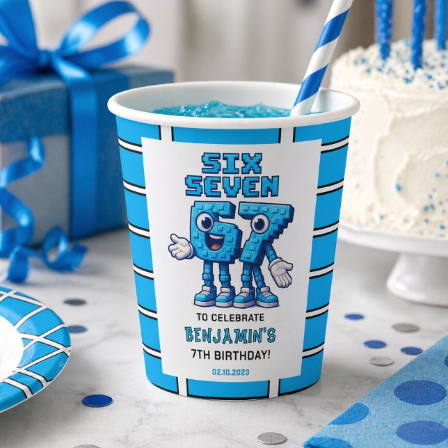 Gobelets En Papier Six Seven Meme 7e Anniversaire | Drôle Tendance (Six Seven Meme 7th Birthday | Funny Trendy Paper cups)