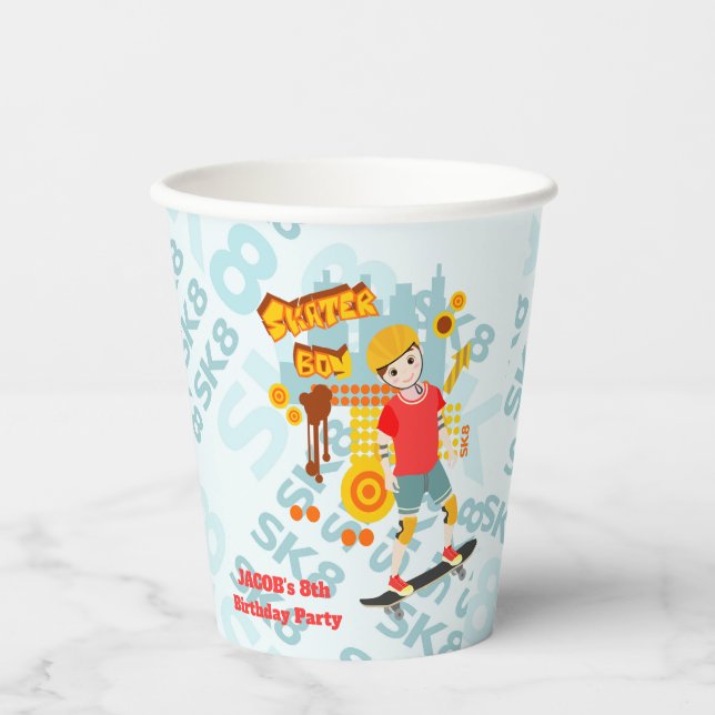 Gobelets En Papier Skate Park Fun Boy Fête d'anniversaire (Recto)