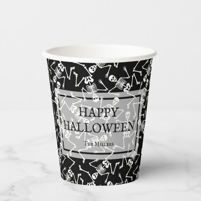 Gobelets En Papier Skeletons Halloween heureux (Recto)