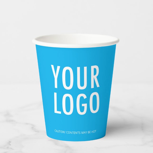 Gobelets En Papier Sky Blue Paper Cups Custom Business Logo 8 oz (Recto)