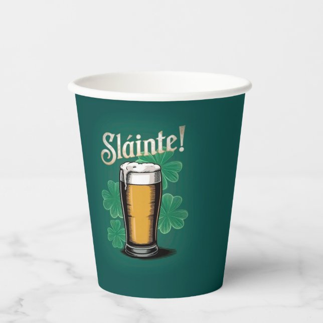 Gobelets En Papier Slàinte ! Saint Patrick's Day Pint of Beer on Gree (Recto)