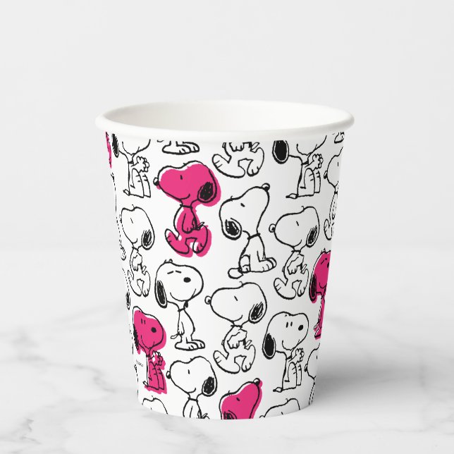 Gobelets En Papier Snoopy Black & Magenta Motif (Recto)